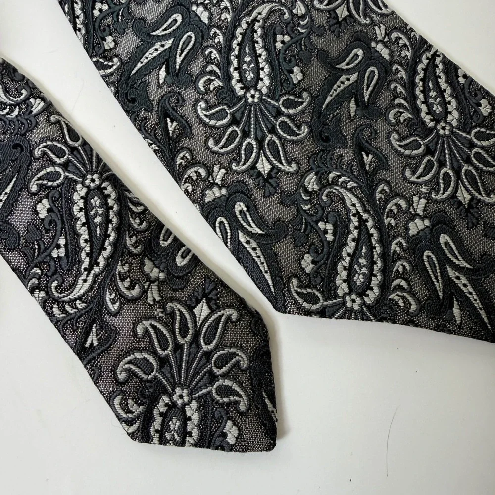 VTG Count Marco Men Paisley Necktie Gray Italy Luxury Designer Tie Formal Career